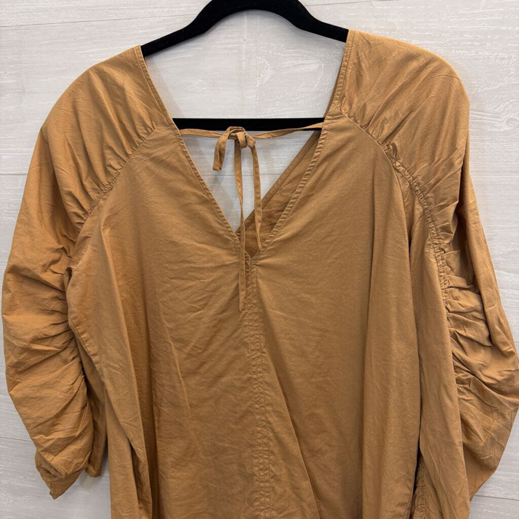 Loft Brown Long Puff Sleeve Top Medium