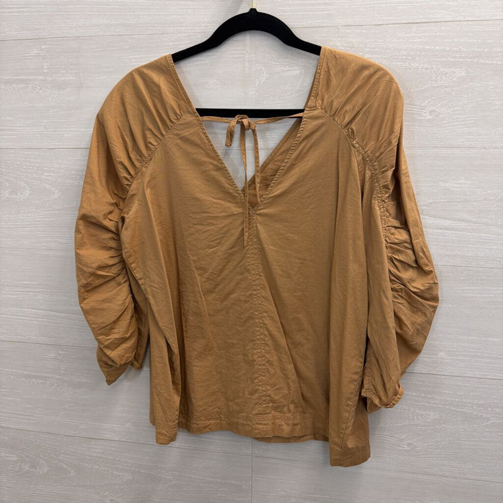 Loft Brown Long Puff Sleeve Top Medium