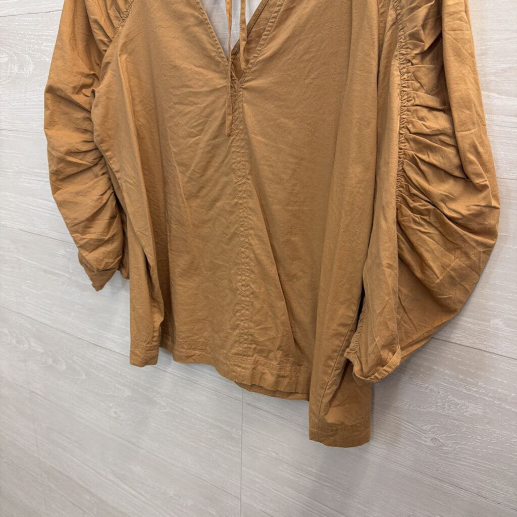 Loft Brown Long Puff Sleeve Top Medium