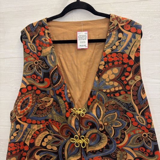 Brown/ Multi Print Gold Button Vest Top Extra Large