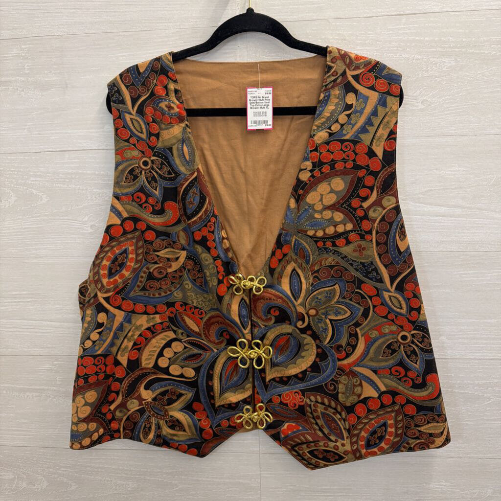 Brown/ Multi Print Gold Button Vest Top Extra Large
