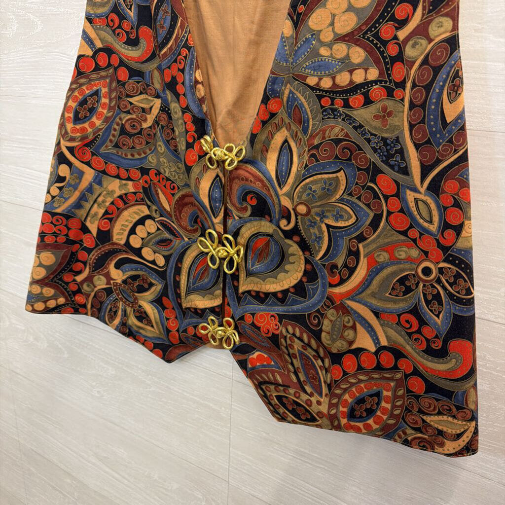 Brown/ Multi Print Gold Button Vest Top Extra Large
