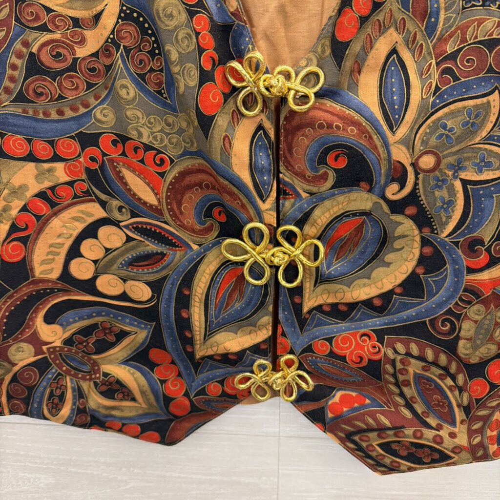 Brown/ Multi Print Gold Button Vest Top Extra Large