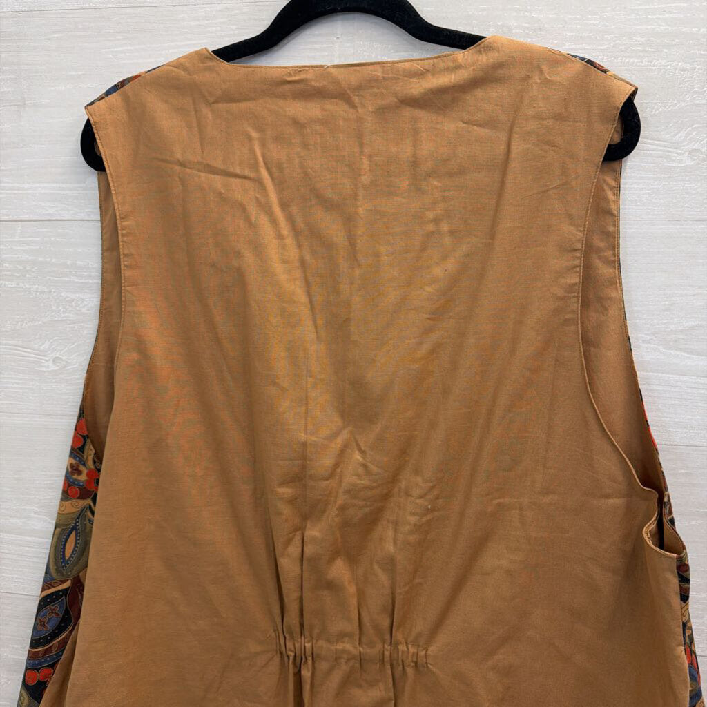 Brown/ Multi Print Gold Button Vest Top Extra Large