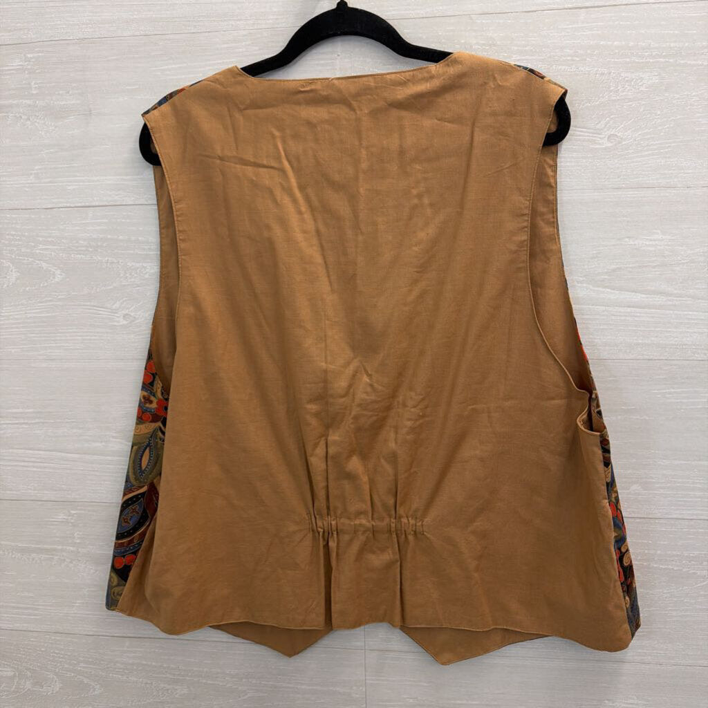 Brown/ Multi Print Gold Button Vest Top Extra Large