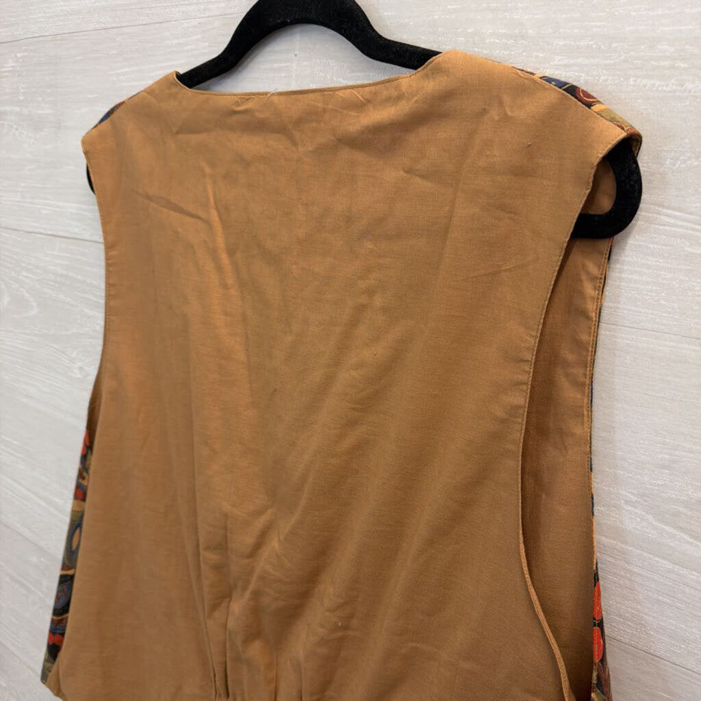 Brown/ Multi Print Gold Button Vest Top Extra Large