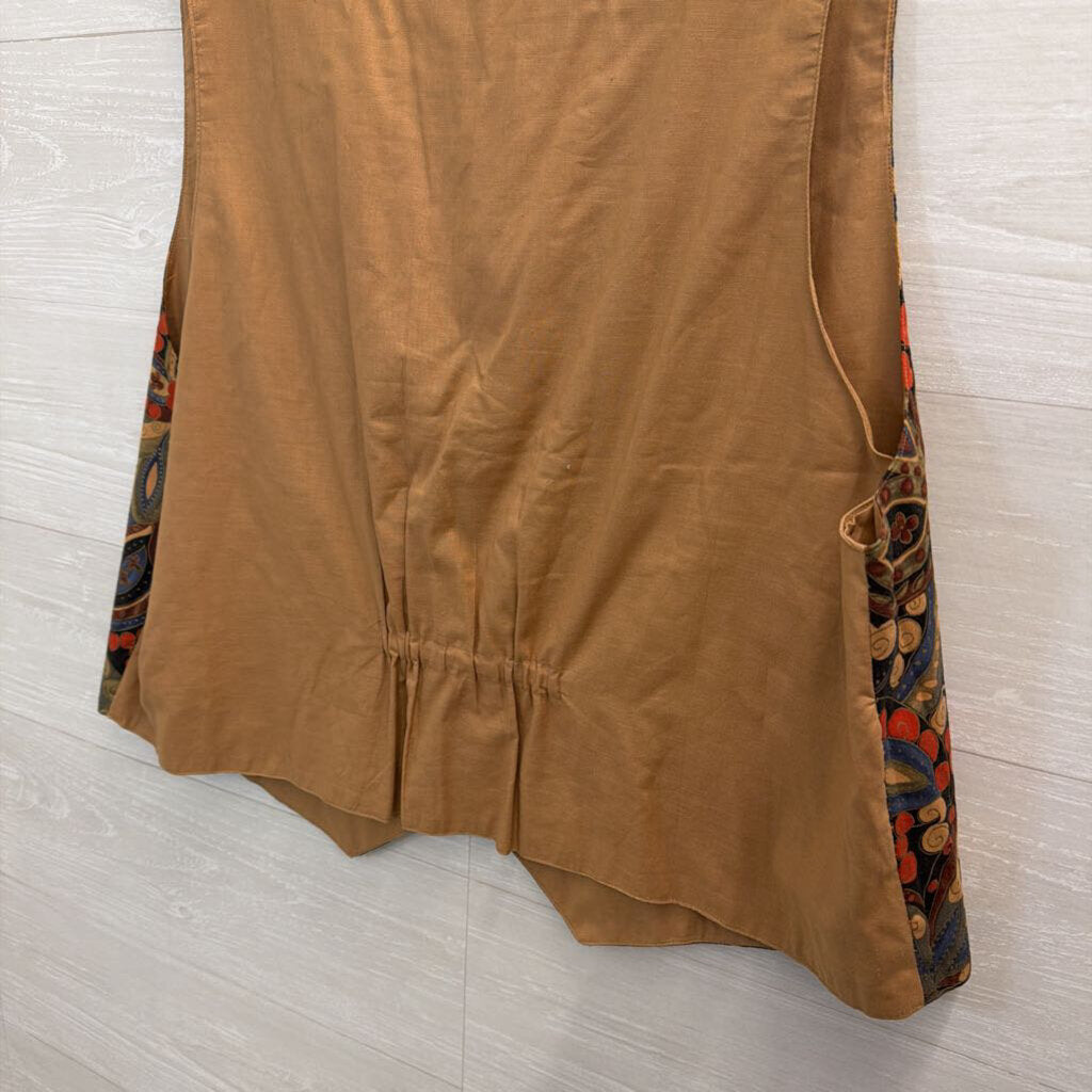 Brown/ Multi Print Gold Button Vest Top Extra Large