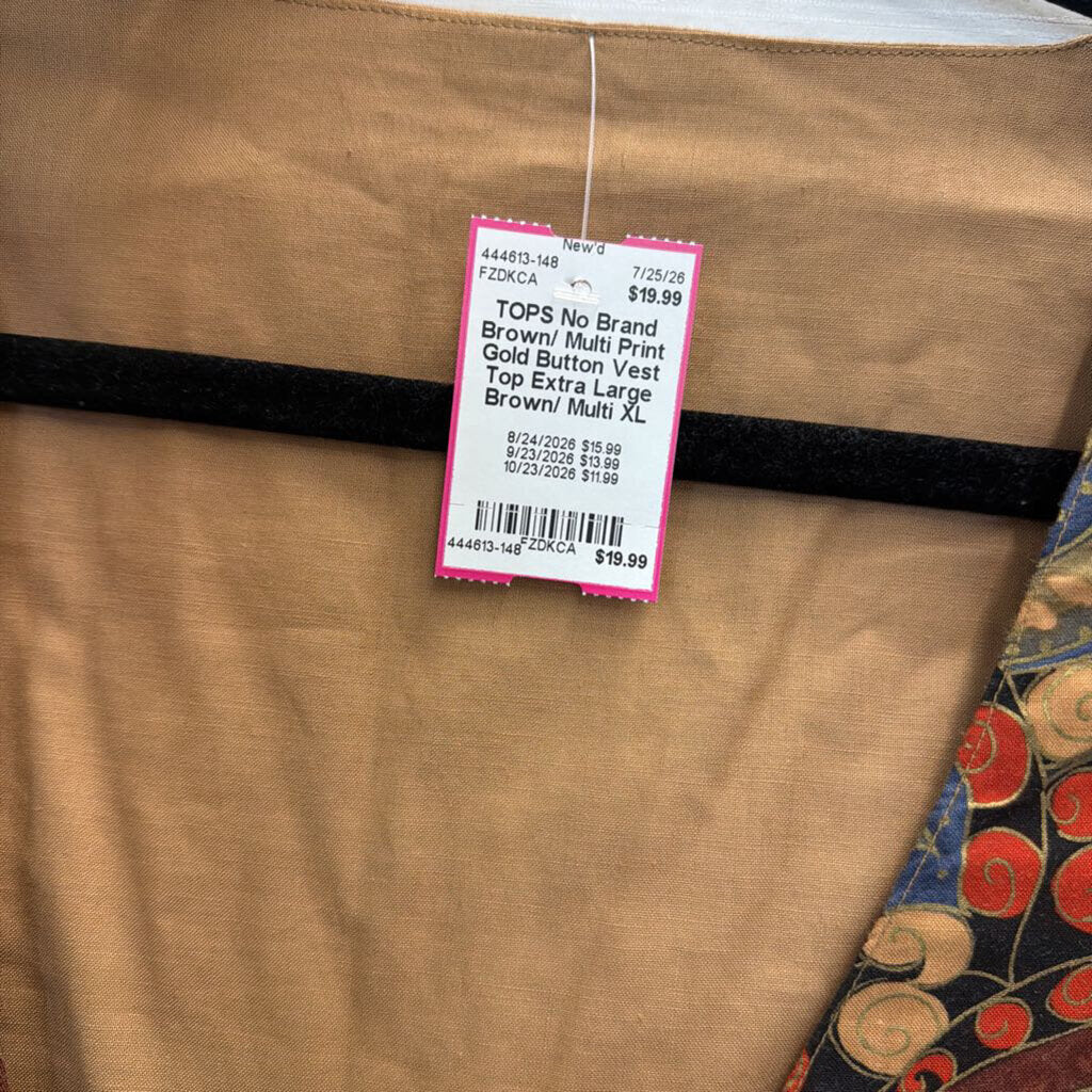 Brown/ Multi Print Gold Button Vest Top Extra Large