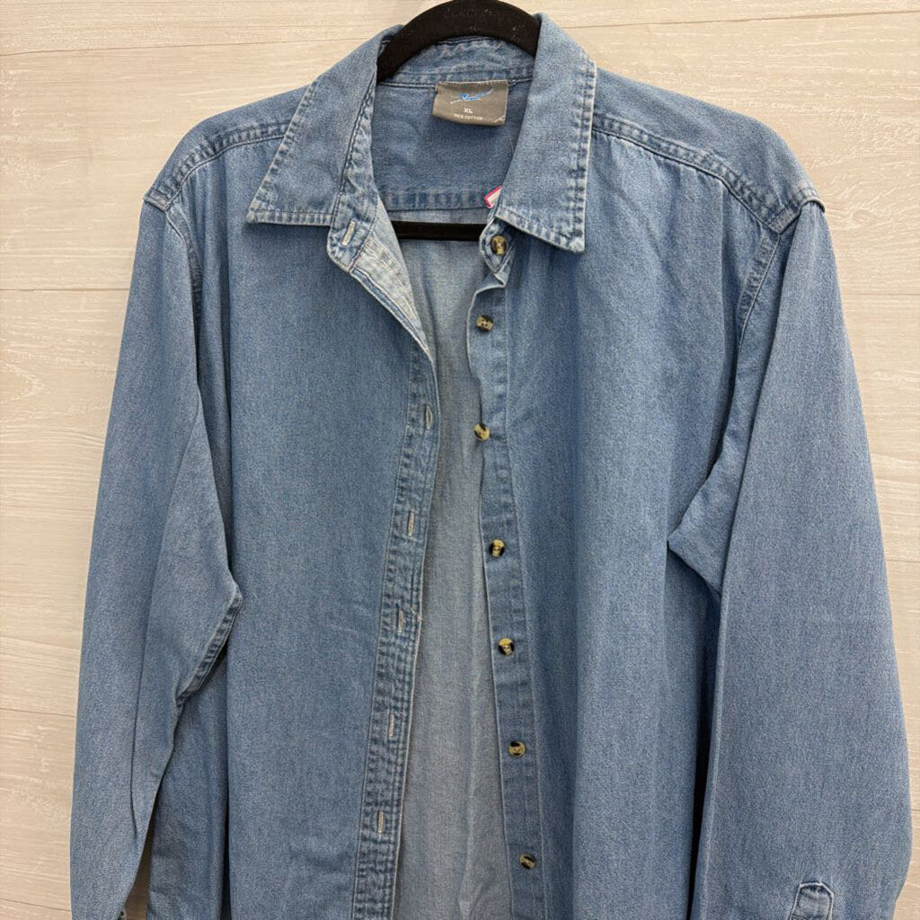 Blue Chambray Long Sleeve Button Down Top Extra Large