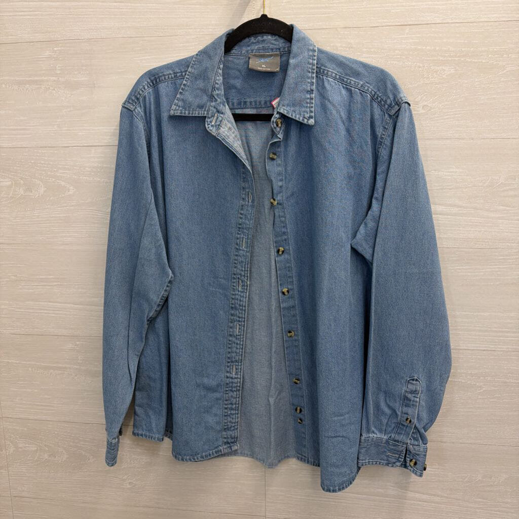 Blue Chambray Long Sleeve Button Down Top Extra Large