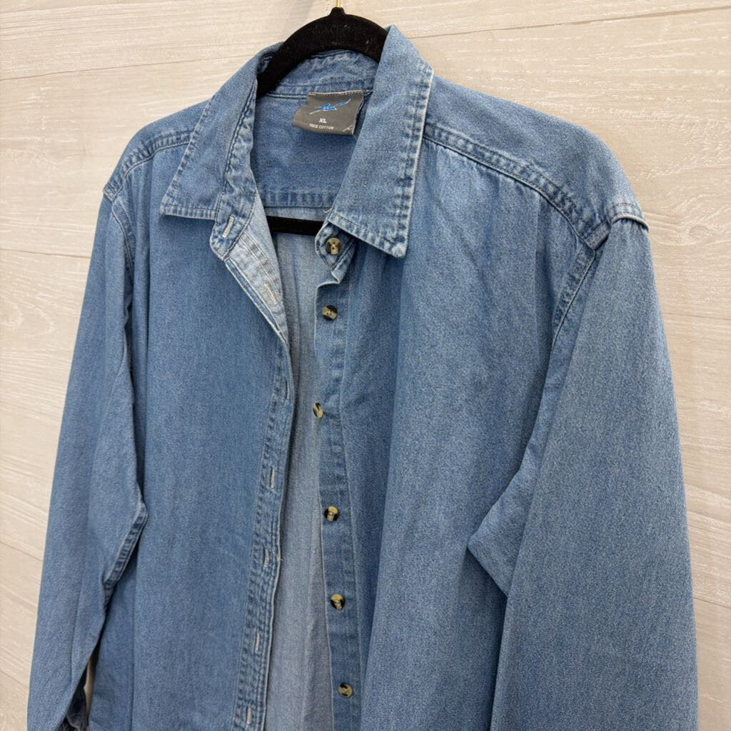 Blue Chambray Long Sleeve Button Down Top Extra Large