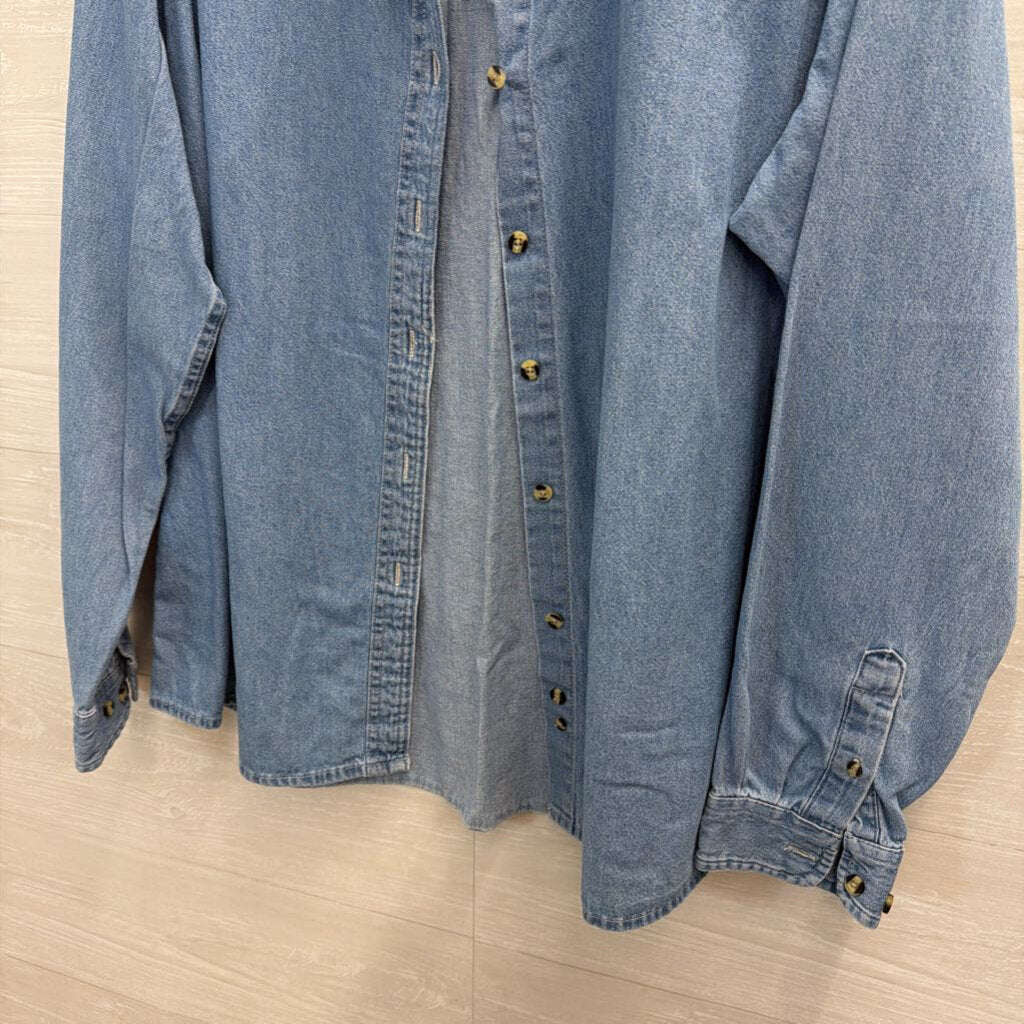 Blue Chambray Long Sleeve Button Down Top Extra Large