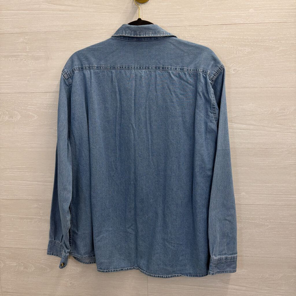 Blue Chambray Long Sleeve Button Down Top Extra Large
