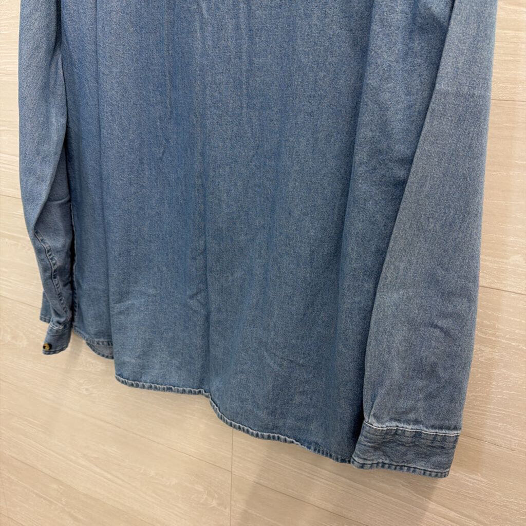 Blue Chambray Long Sleeve Button Down Top Extra Large