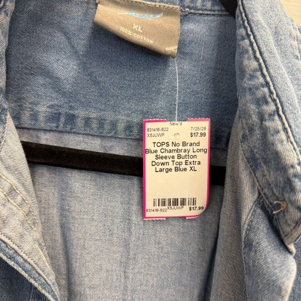 Blue Chambray Long Sleeve Button Down Top Extra Large