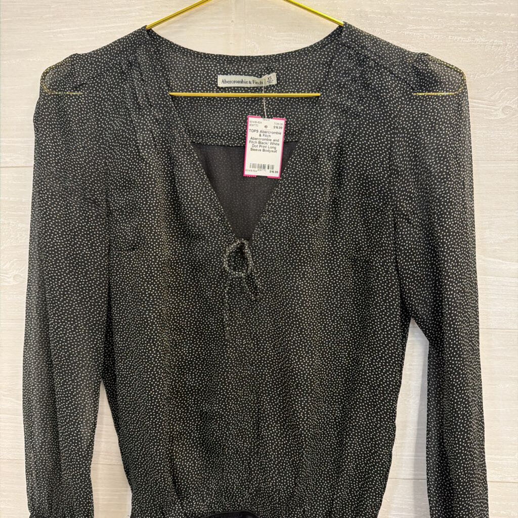 Abercrombie and Fitch Black/ White Dot Print Long Sleeve Bodysuit Extra Small