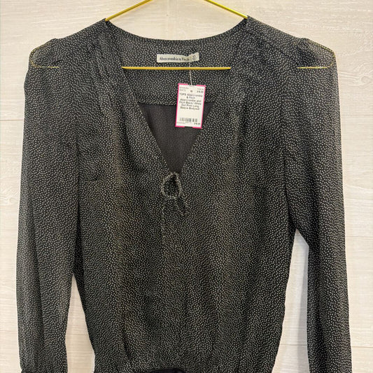 Abercrombie and Fitch Black/ White Dot Print Long Sleeve Bodysuit Extra Small
