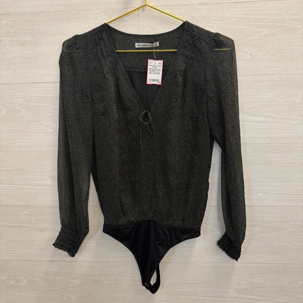 Abercrombie and Fitch Black/ White Dot Print Long Sleeve Bodysuit Extra Small