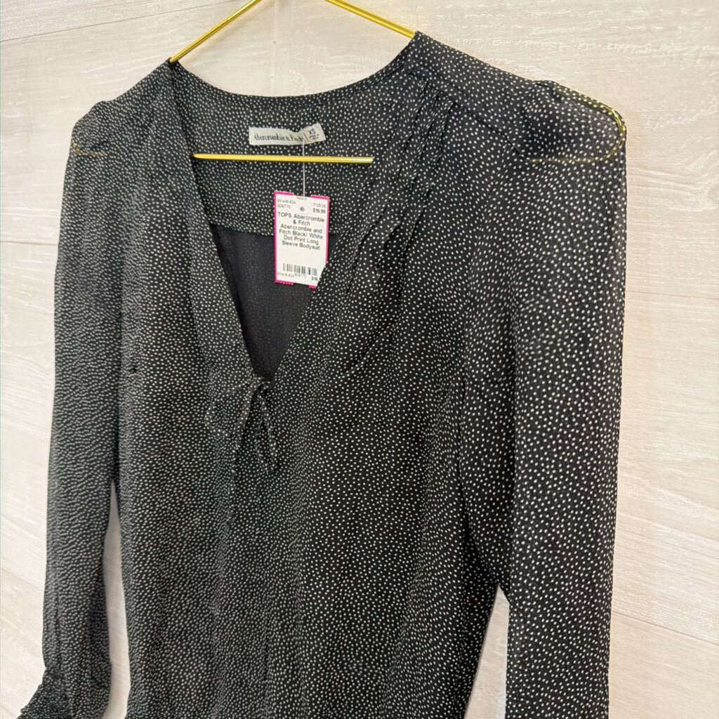 Abercrombie and Fitch Black/ White Dot Print Long Sleeve Bodysuit Extra Small