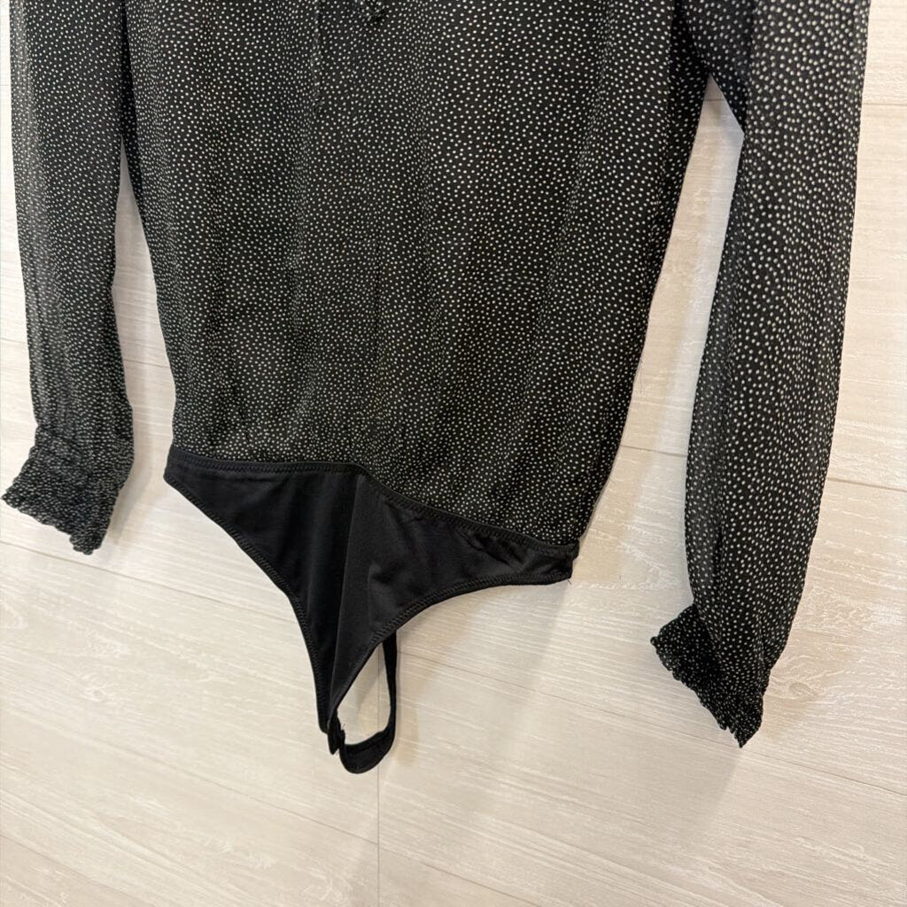 Abercrombie and Fitch Black/ White Dot Print Long Sleeve Bodysuit Extra Small