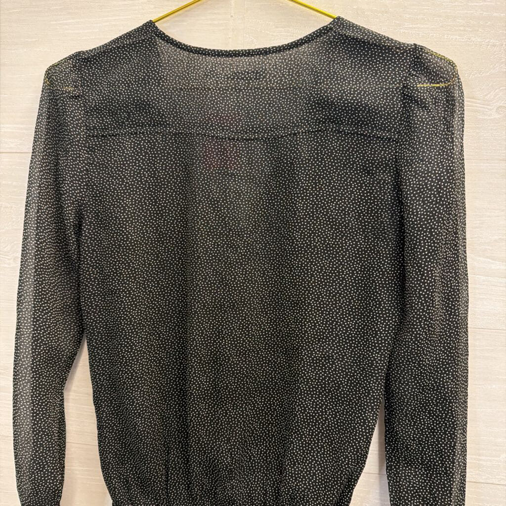 Abercrombie and Fitch Black/ White Dot Print Long Sleeve Bodysuit Extra Small