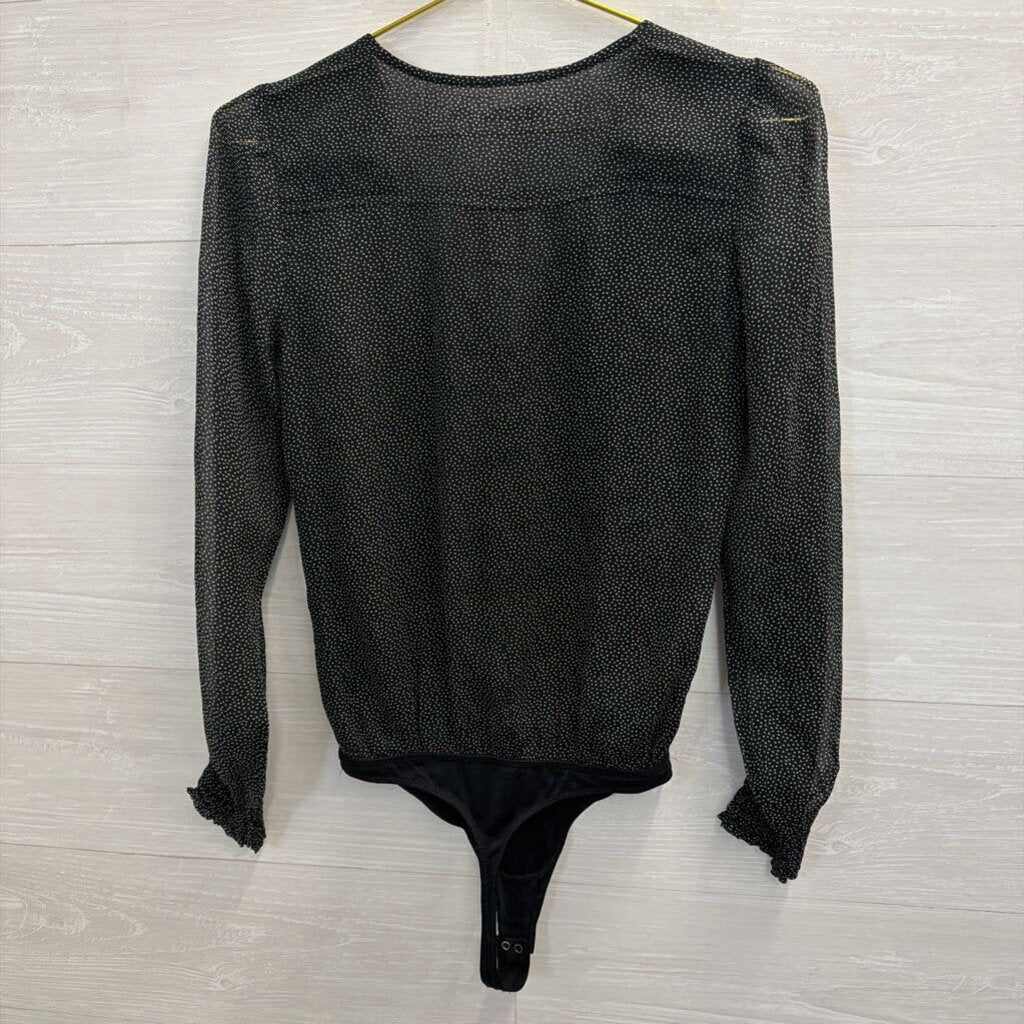 Abercrombie and Fitch Black/ White Dot Print Long Sleeve Bodysuit Extra Small