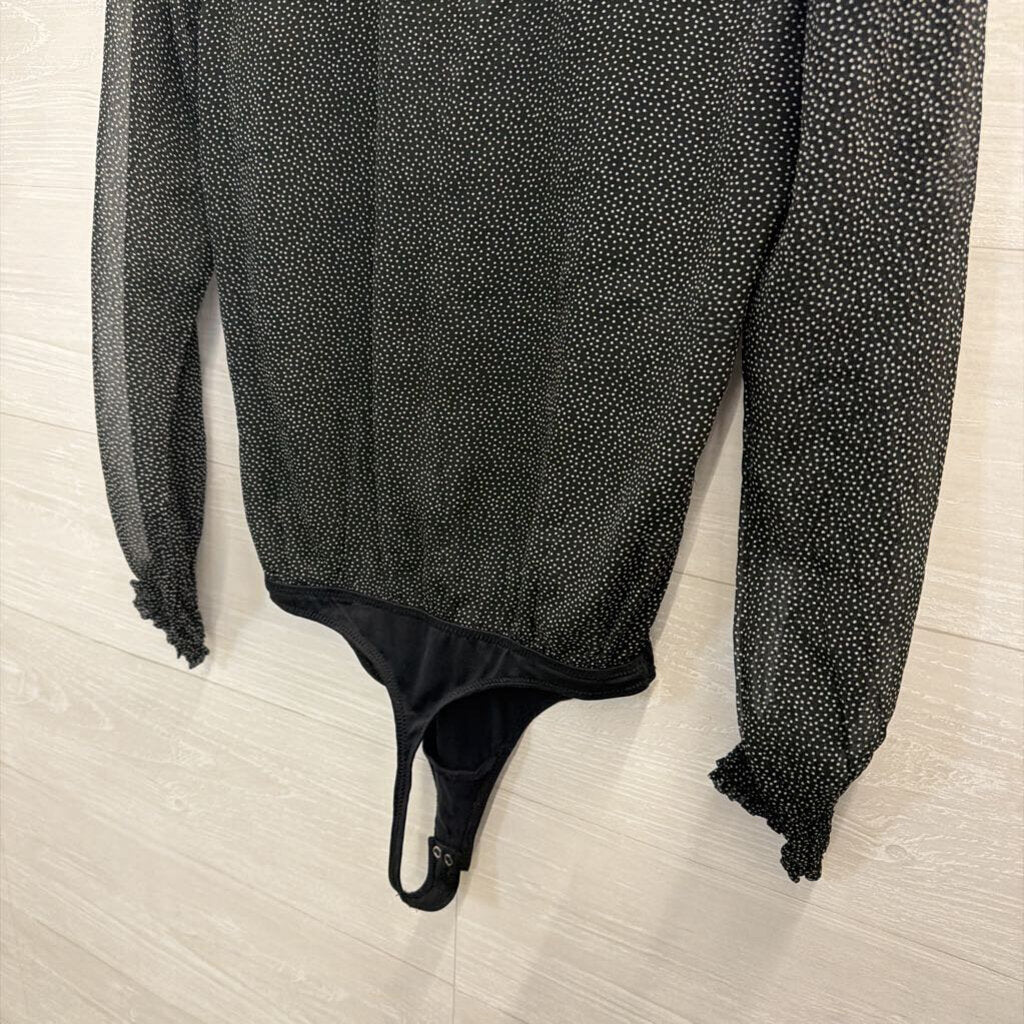 Abercrombie and Fitch Black/ White Dot Print Long Sleeve Bodysuit Extra Small
