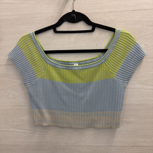 Daily Practice Blue/ Green Striped Cropped Off Shoulder Top Large