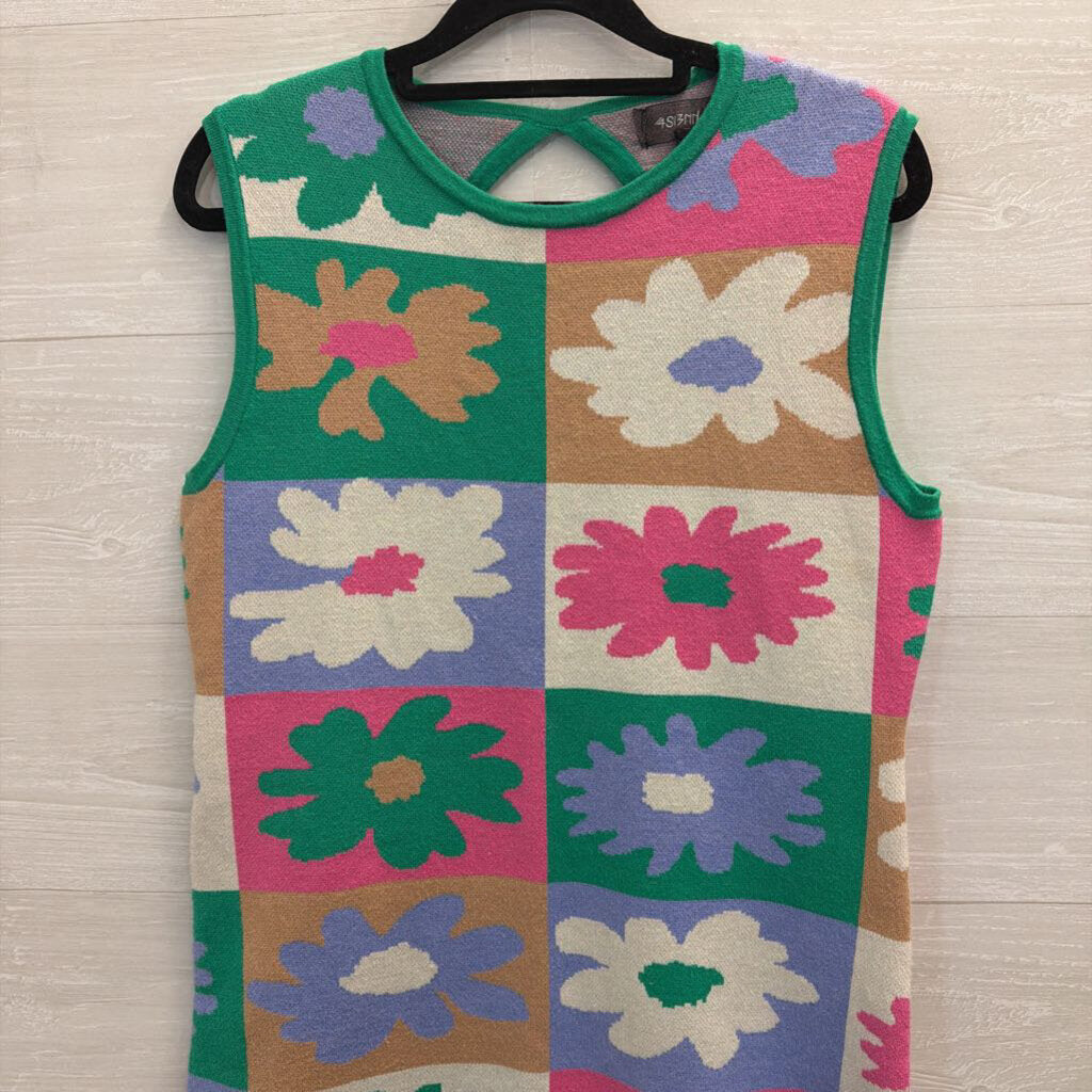 4si3nna Green/ Multi Flower Knit Sleeveless Mini Dress Small