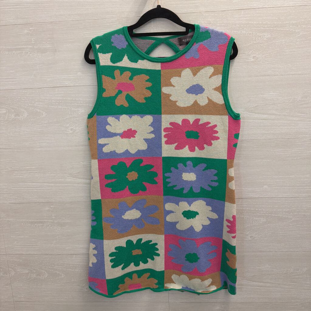 4si3nna Green/ Multi Flower Knit Sleeveless Mini Dress Small