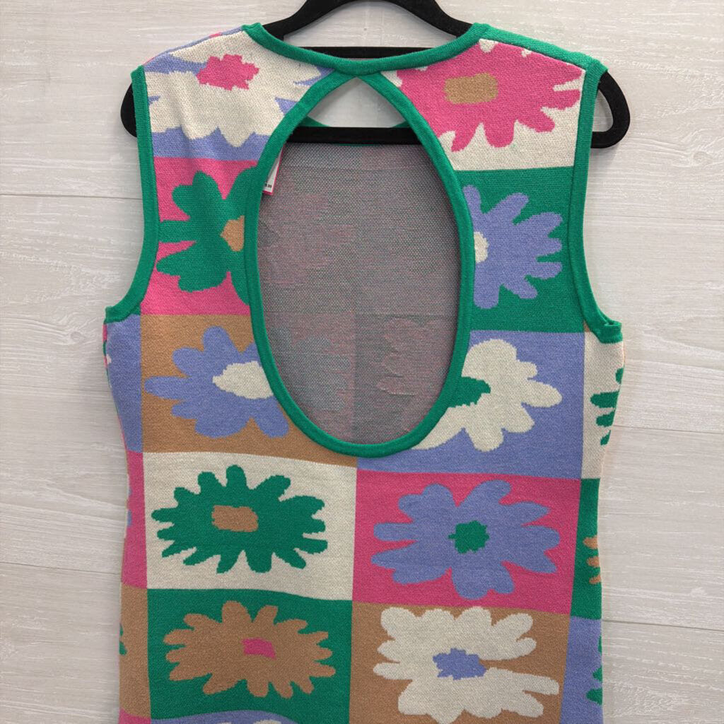 4si3nna Green/ Multi Flower Knit Sleeveless Mini Dress Small
