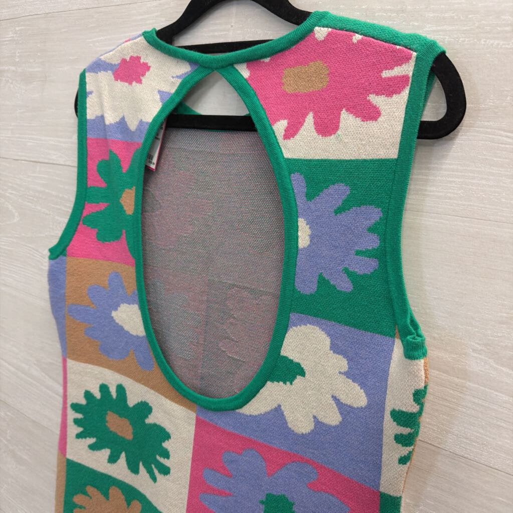 4si3nna Green/ Multi Flower Knit Sleeveless Mini Dress Small
