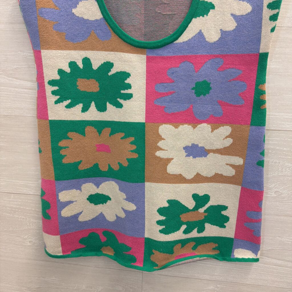 4si3nna Green/ Multi Flower Knit Sleeveless Mini Dress Small