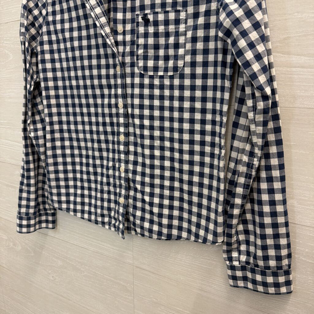 Abercrombie and Fitch Navy/ White Gingham Long Sleeve Button Down Top Small
