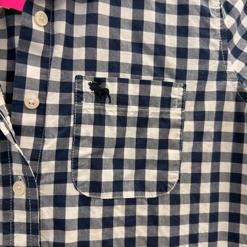 Abercrombie and Fitch Navy/ White Gingham Long Sleeve Button Down Top Small