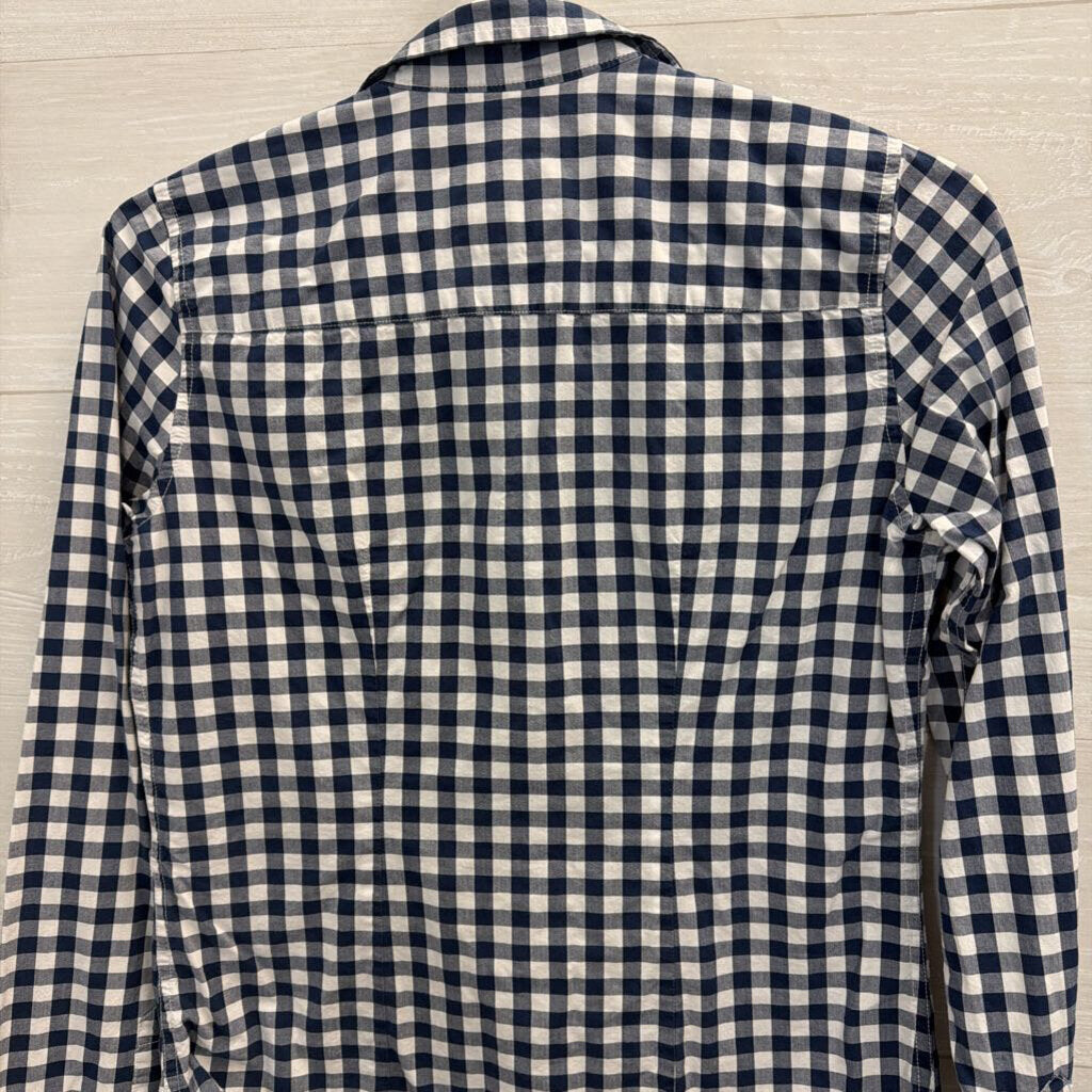 Abercrombie and Fitch Navy/ White Gingham Long Sleeve Button Down Top Small
