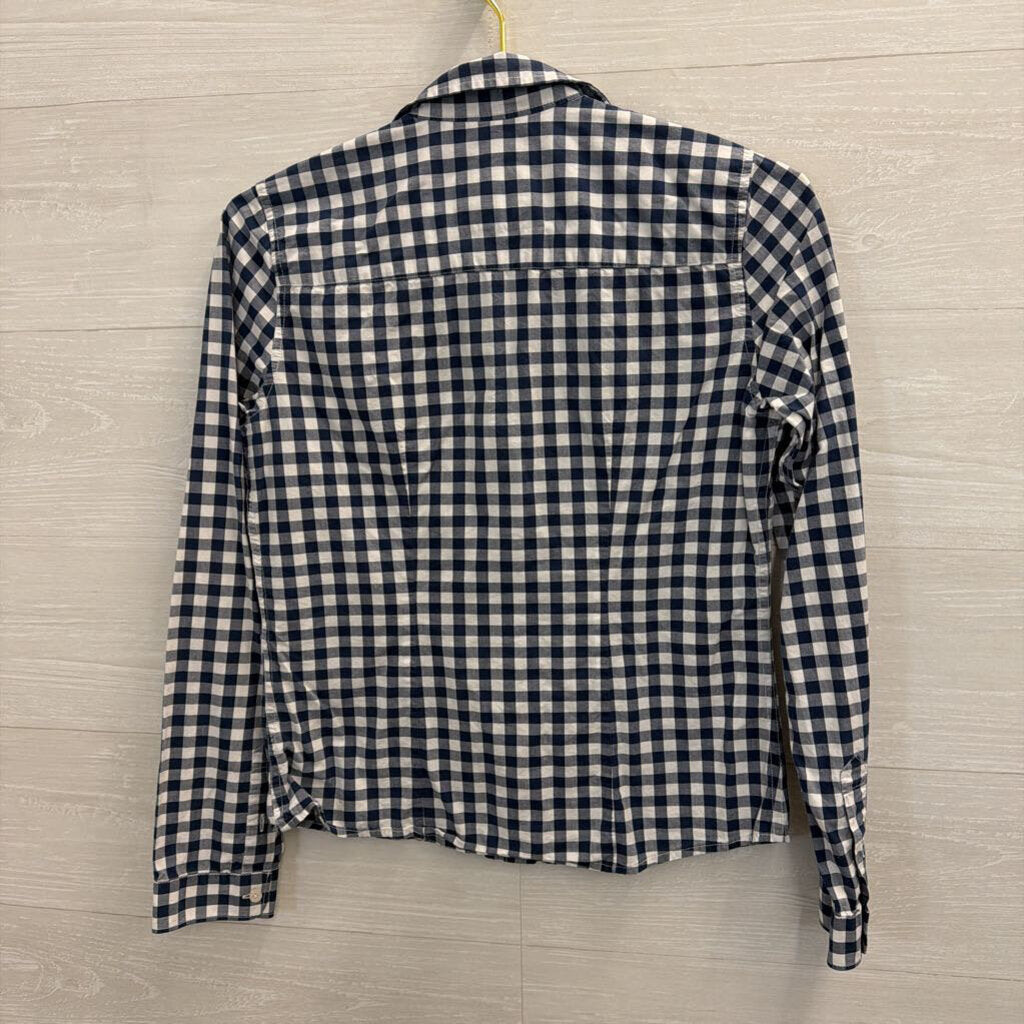 Abercrombie and Fitch Navy/ White Gingham Long Sleeve Button Down Top Small