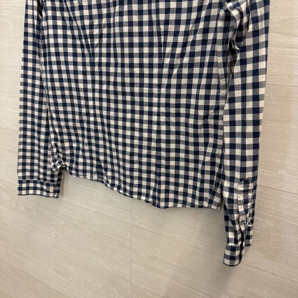 Abercrombie and Fitch Navy/ White Gingham Long Sleeve Button Down Top Small