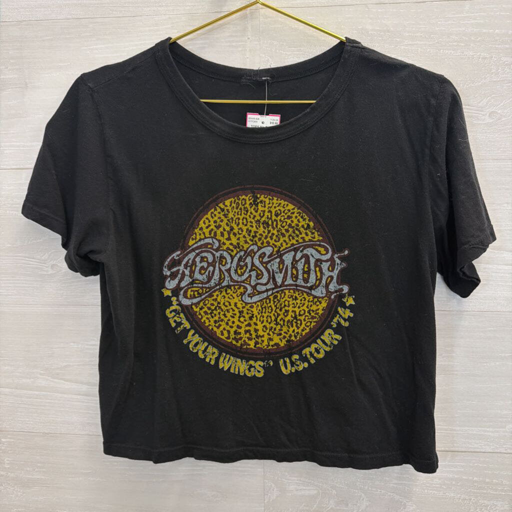 Black/ Yellow Aerosmith Cropped Short Sleeve Graphic Tee Smll