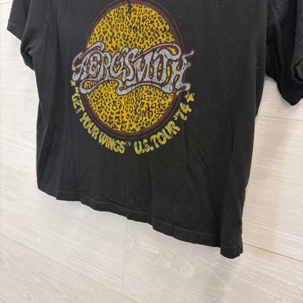 Black/ Yellow Aerosmith Cropped Short Sleeve Graphic Tee Smll
