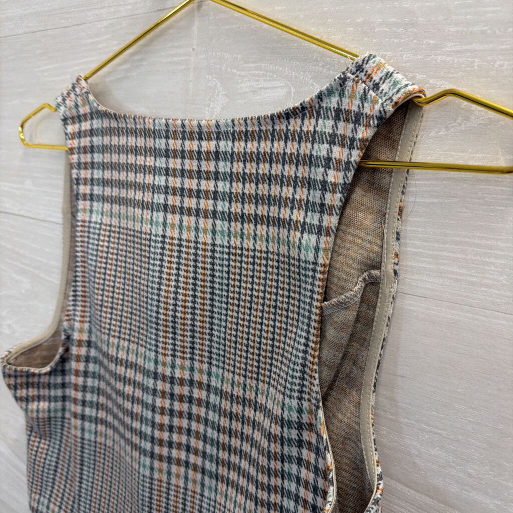 Willow and Root Beige/ Grey Plaid Cropped Button Front Tank Top Medium