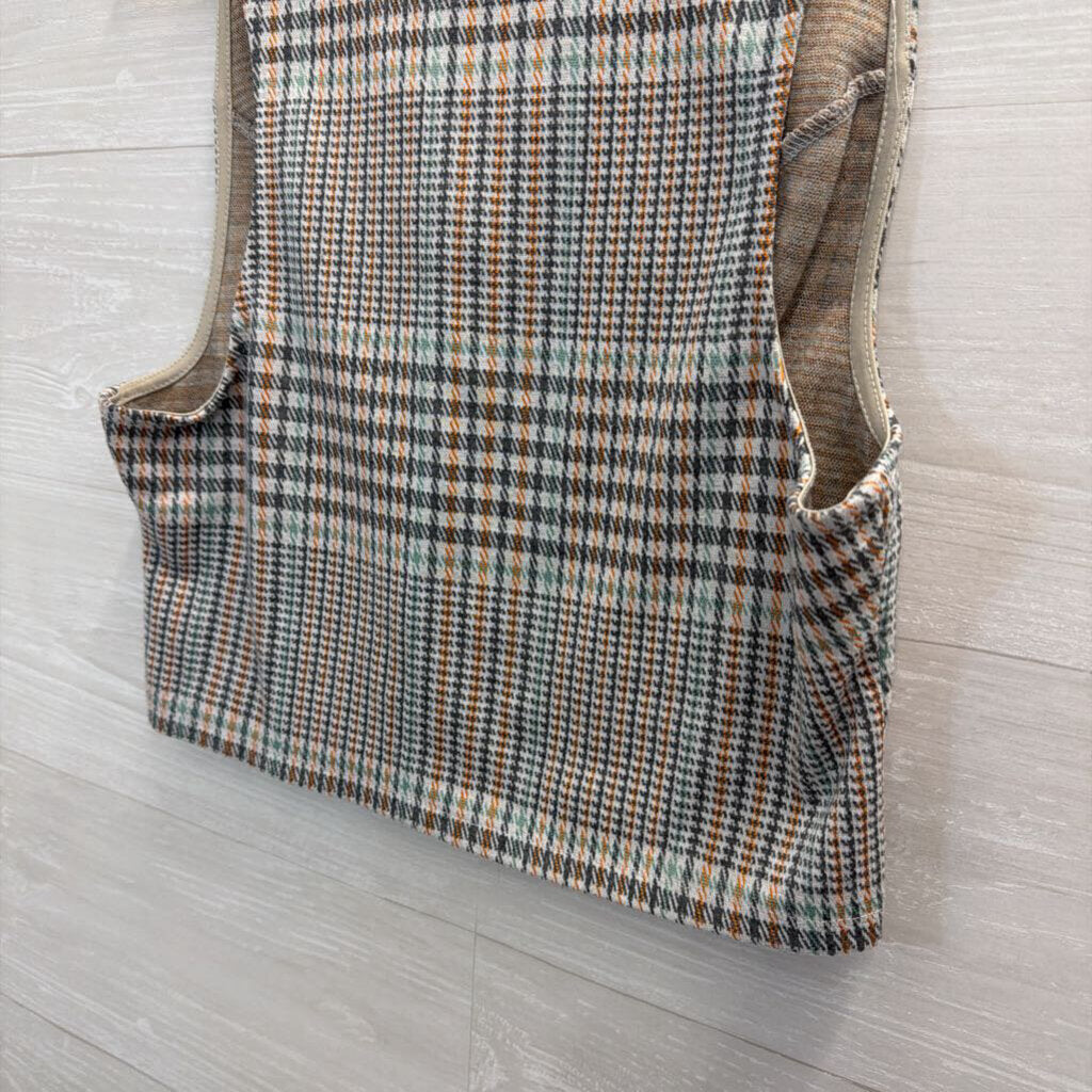 Willow and Root Beige/ Grey Plaid Cropped Button Front Tank Top Medium