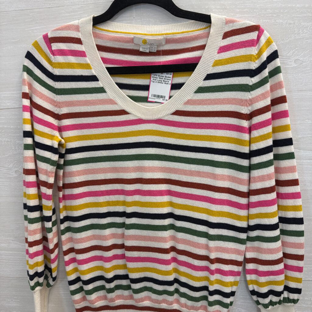 Boden White/ Multi Striped Knit Long Sleeve Top 4