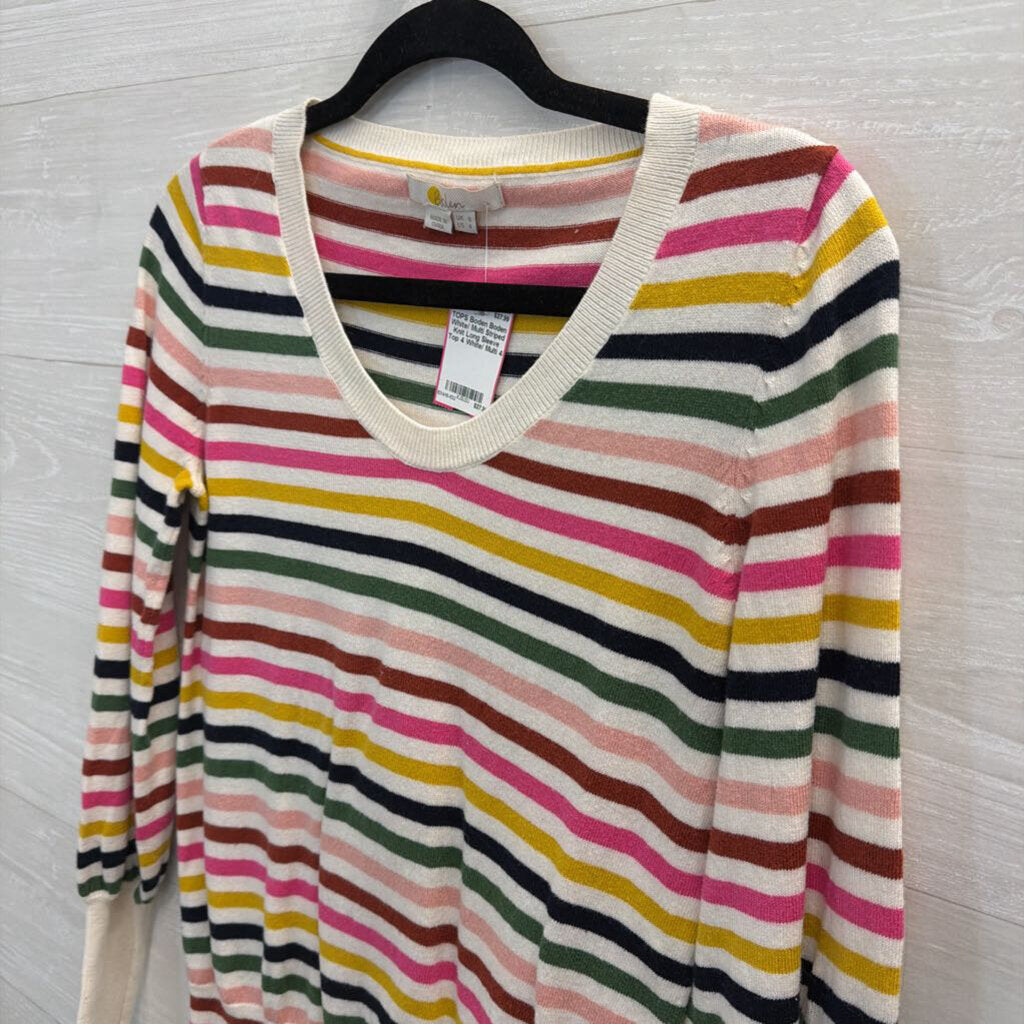 Boden White/ Multi Striped Knit Long Sleeve Top 4