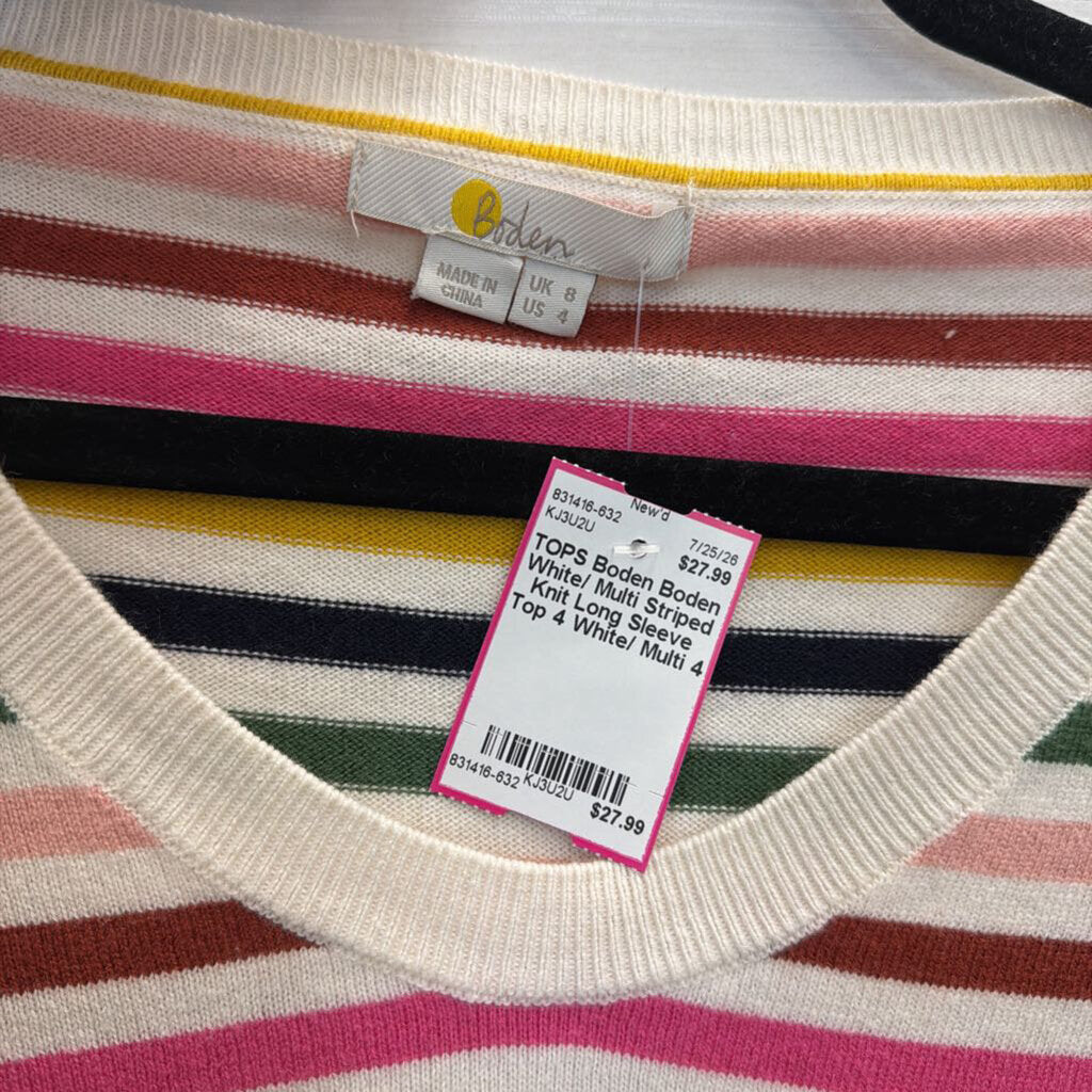 Boden White/ Multi Striped Knit Long Sleeve Top 4