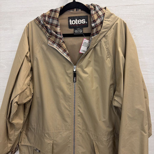 Totes Brown Plaid Detail Long Sleeve Zip Up Hooded Jacket Large