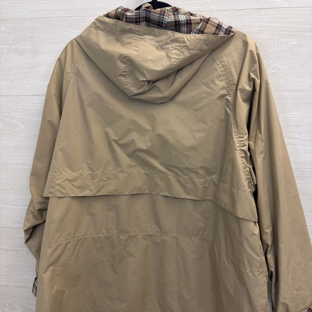 Totes Brown Plaid Detail Long Sleeve Zip Up Hooded Jacket Large