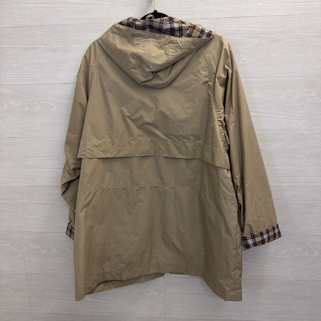 Totes Brown Plaid Detail Long Sleeve Zip Up Hooded Jacket Large