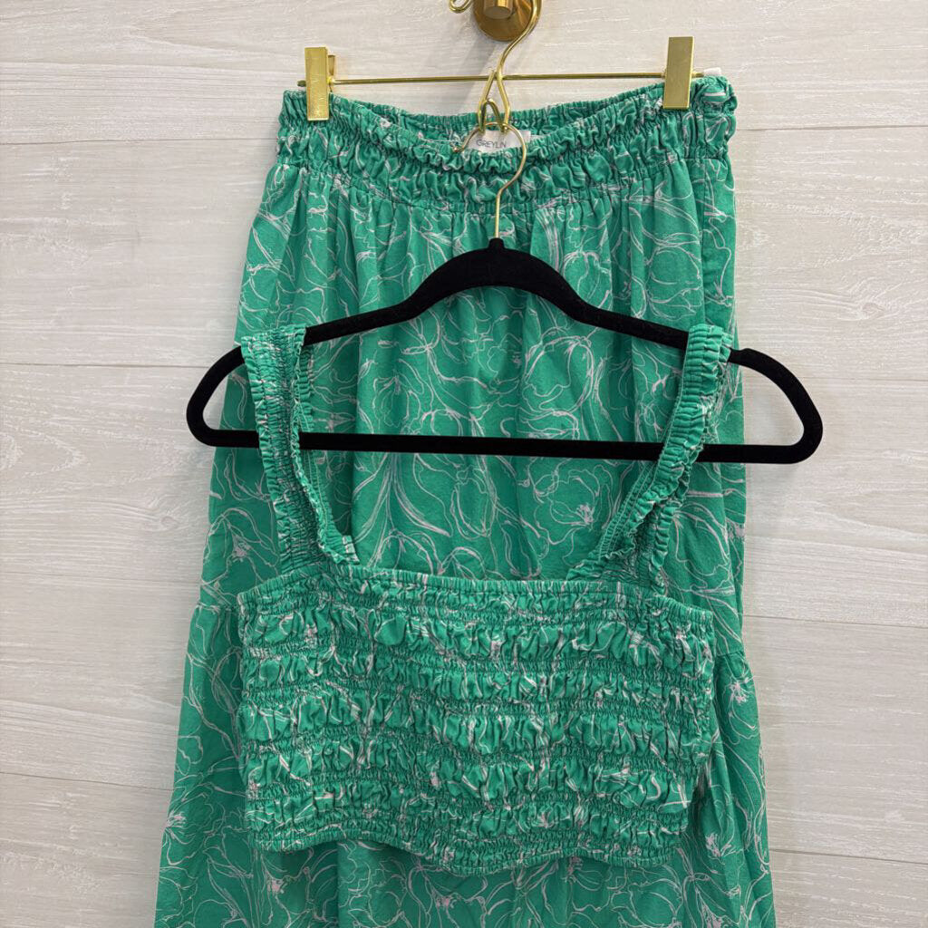 Greylin Green/ White Print Cropped Tank/ Midi Skirt Set Medium