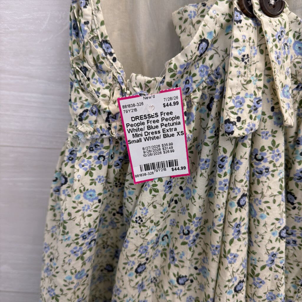 Free People White/ Blue Petunia Mini Dress Extra Small
